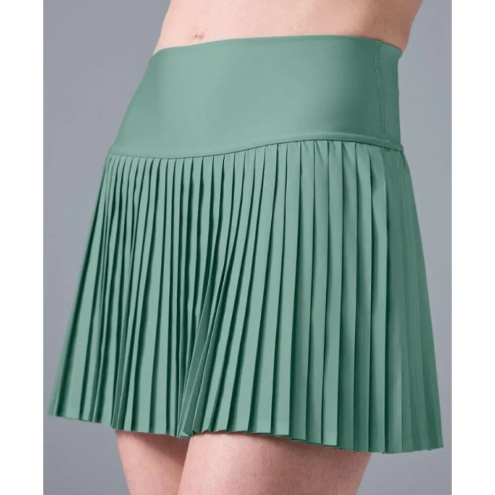 Alo Airlift Grand Slam Tennis Skirt Botanical Green High-Rise Waist Pleats Skort